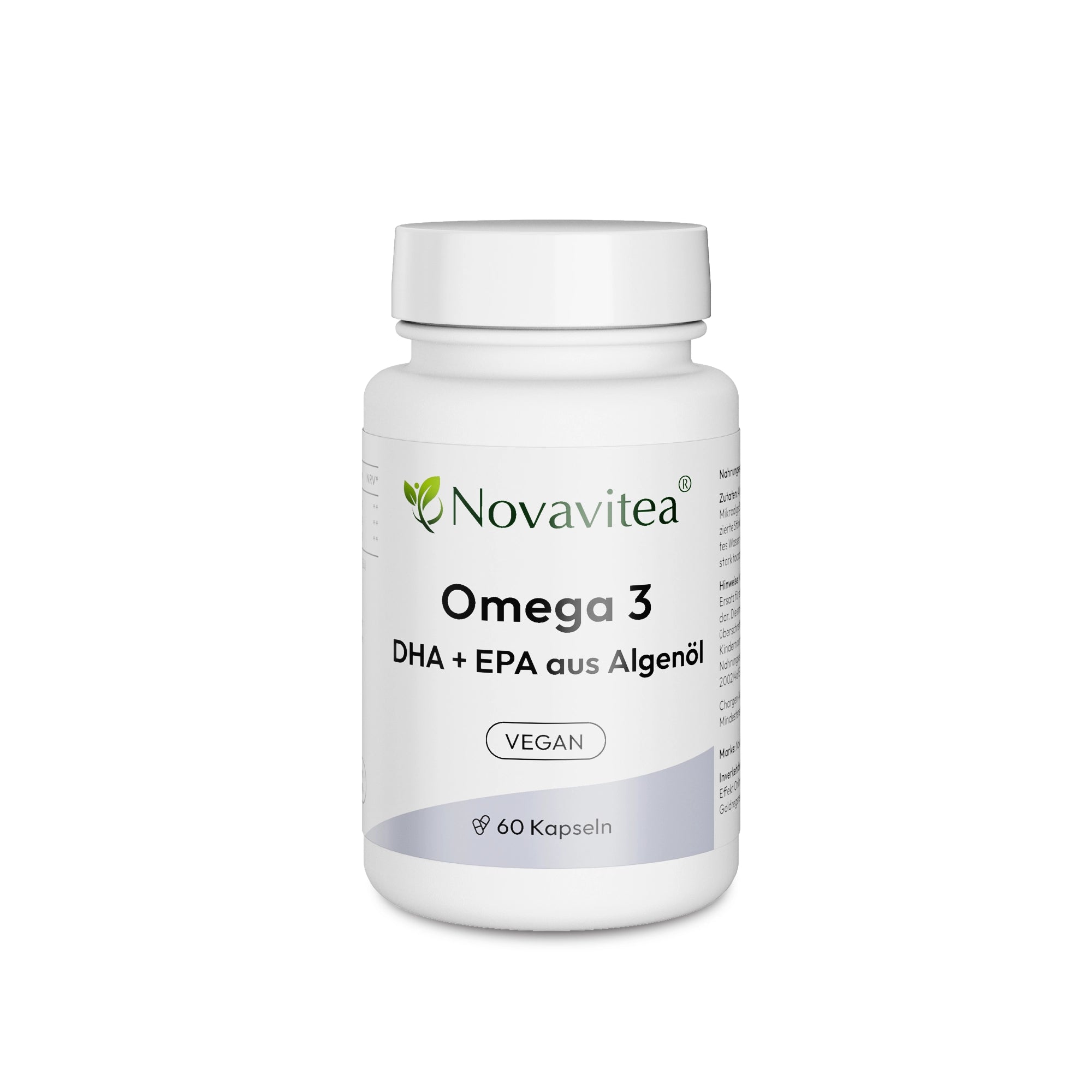 Omega 3 DHA und EPA Algenöl Vegan Nahrungsergänzungsmittel Novavitea