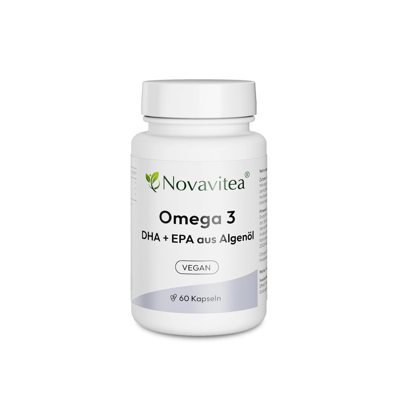 Omega 3 DHA und EPA Algenöl Vegan Nahrungsergänzungsmittel Novavitea